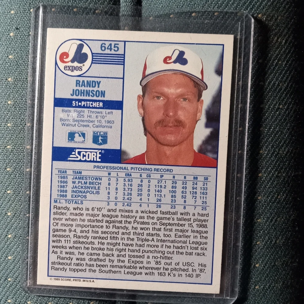 Randy Johnson score 1989 rookie baseball card